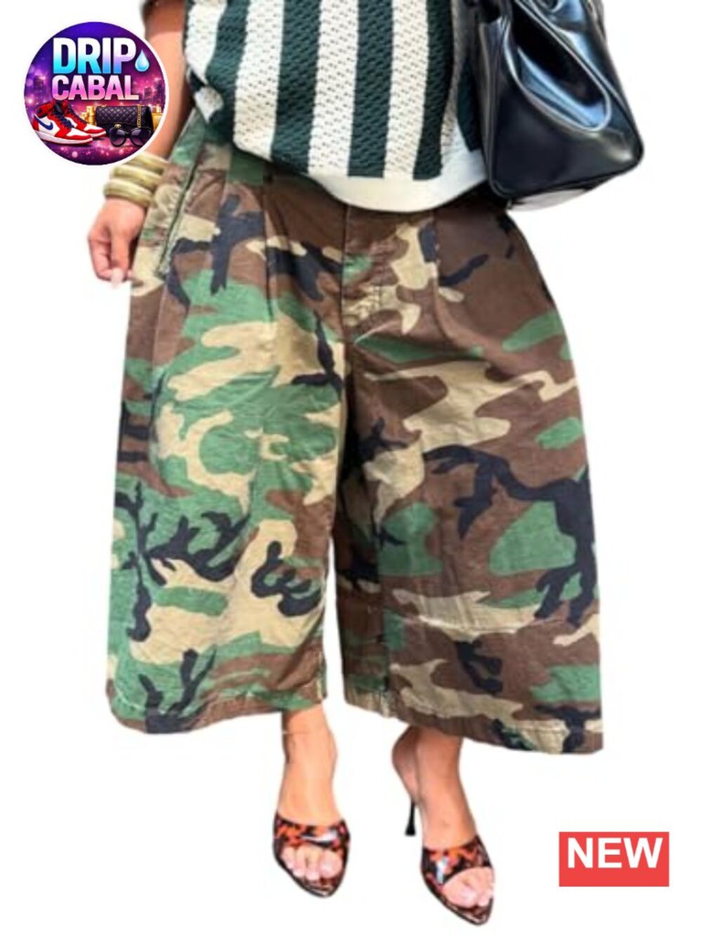 Women's Baggy Cargo Capri Jeans Camo Print Wide Leg Y2K Hip Hop Denim Pants